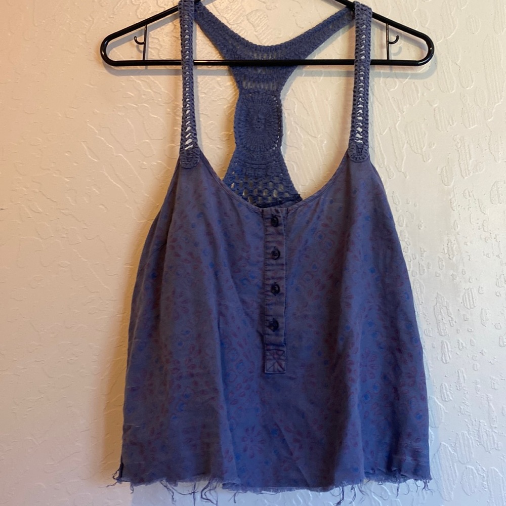 Free People Blue Crochet Racerback Tank Top